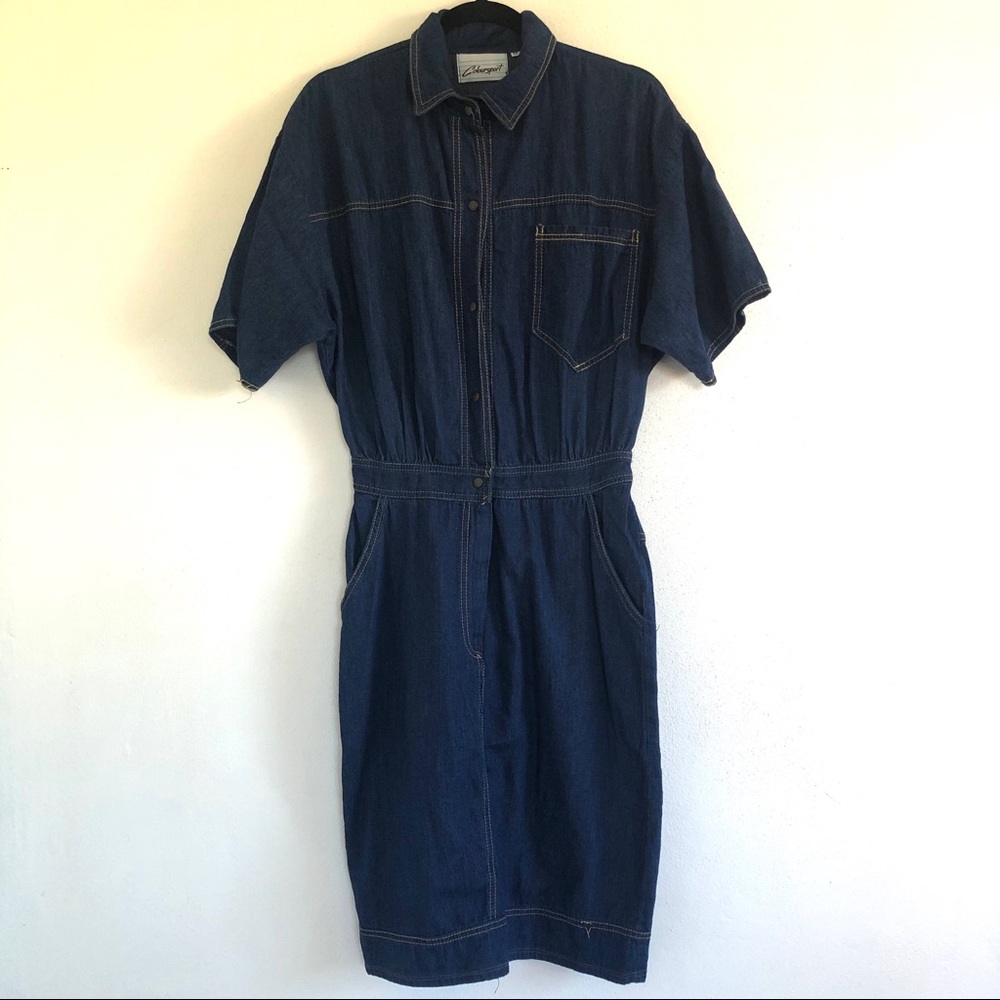 Vintage Coloursport Short Sleeve Blue Denim Dress